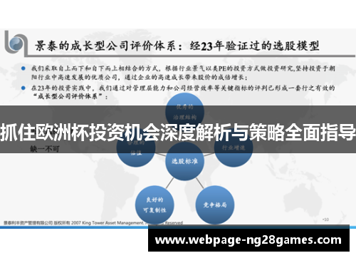 抓住欧洲杯投资机会深度解析与策略全面指导